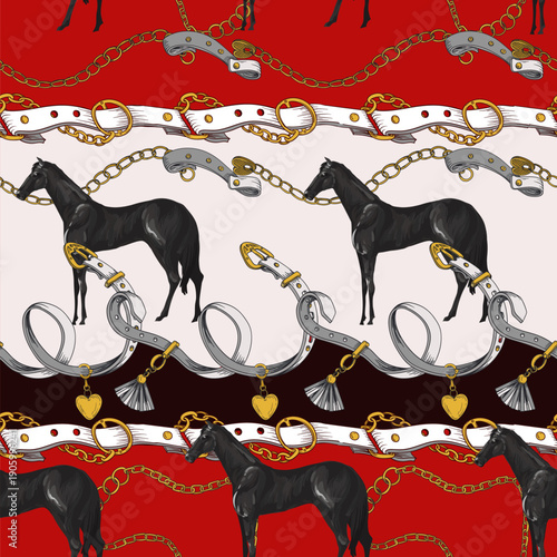 Seamless pattern with horses and belts. Vector.