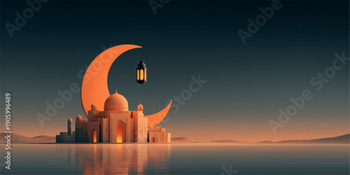 Elegant Ramadan Kareeem greeting card featuring golden Arabic calligraphy on a luxurious blue background with intricate patterns.