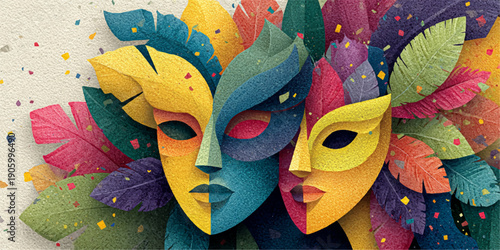 Brazil Carnival Parade Colorful Dancers Festival Vector Illustration