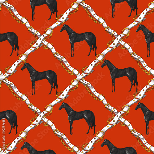 Seamless pattern with horses and belts. Vector.