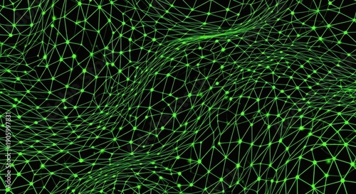 Vibrant green network connections on black background