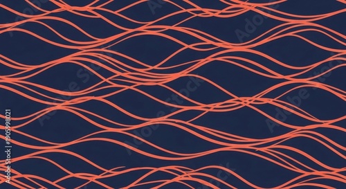 Vibrant orange wavy lines on dark blue background
