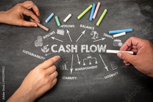 Photos Cash Flow Concept. Chart with key words and icons