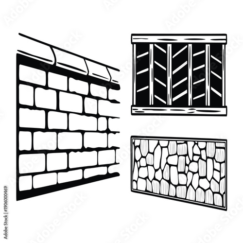 CAD Texture Drawings, stone wall  top and side view patterns, Stone, Gravel, and Pebble Section Pattern Outline Vector for Architectural Material Design