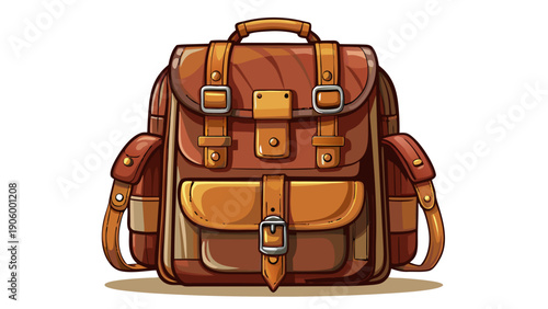 Very beautiful stylish brown leather backpack isolated on a white background, combining vintage elegance and practical design, ideal for students, travelers, and everyday educational use.