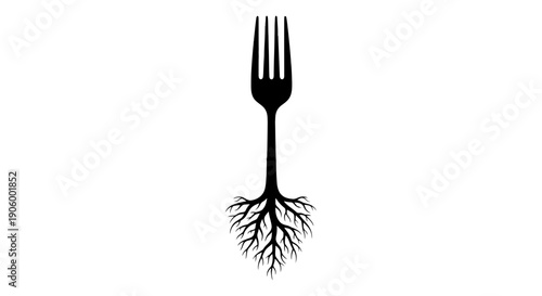 Rooted fork silhouette representing organic food and healthy eating growth symbol background