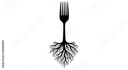 Fork utensil with roots concept illustration depicting connection between food and its origins