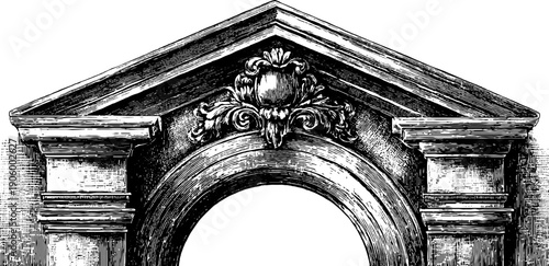 Vintage architectural arch keystone with botanical detail for decorative design