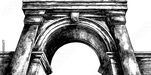 Architectural arch keystone with botanical motif - vintage engraving design for historical displays