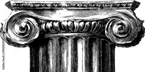 Vintage architectural column elevation with botanical details for design and illustration