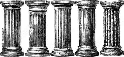 Ornate architectural columns elevation vintage botanical design for historical decor