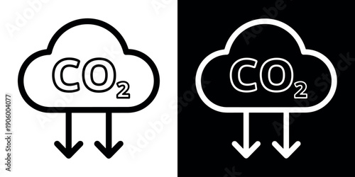 Low carbon dioxide icon concept in flat black and white style on clean background vector illustration design, Editable stroke line and glyph icons.