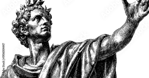 Classical statue with botanical elements in vintage style for artistic design