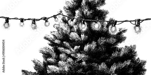 Festive celebration with vintage botanical christmas tree and lights design