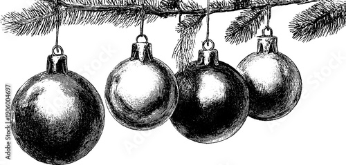 Festive vintage botanical holiday decoration with hanging ornaments