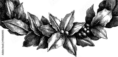 Festive decorative botanical wreath border frame for holiday design