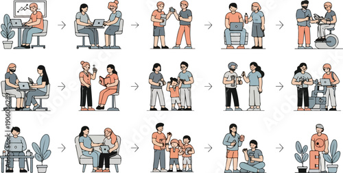 Vector illustration set of business people and diverse office team avatars featuring men and women at work