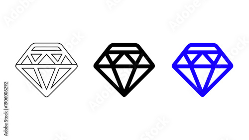 Diamond Gemstone Icon Set: Premium Quality Symbol, Luxury Jewelry, and Reward Achievement for Games and Branding