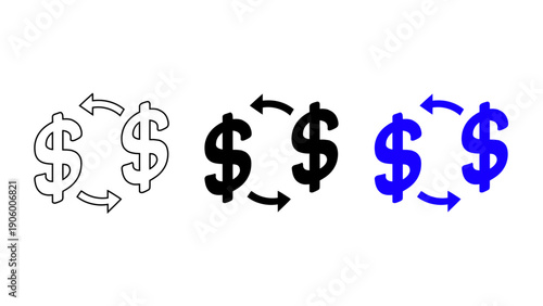 Currency Exchange and Money Transfer Icon Modern Dollar Symbols with Circulation Arrows for Financial Transactions, Global Banking, and Digital Wallet Interface Design