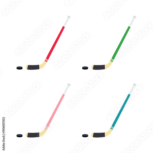 ice hockey stick and puck emoji symbol sign icon vector illustration isolated flat red green pink blue