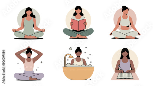 Various peaceful activities performed by women.