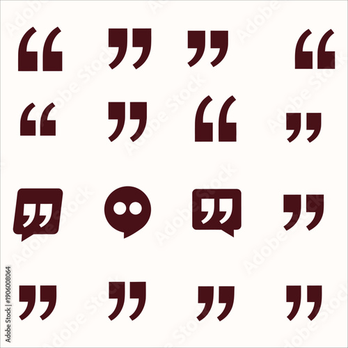 Assorted dark red quotation mark icons and speech bubble symbols for digital communication