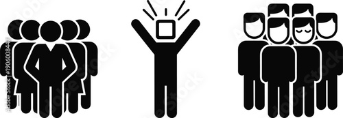 Black and white business people vector silhouette collection featuring team leadership success and individual achievement for professional corporate workplace graphic design projects.