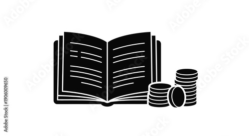 Open book and coins a symbolic representation black silhouette