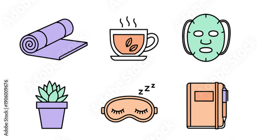 Relaxation mode activated with yoga mat, tea, and sleep mask in a serene environment