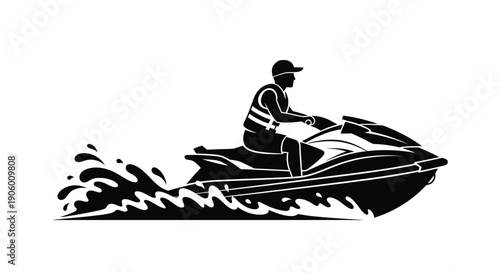 A jet ski rider in motion depicted as a bold silhouette