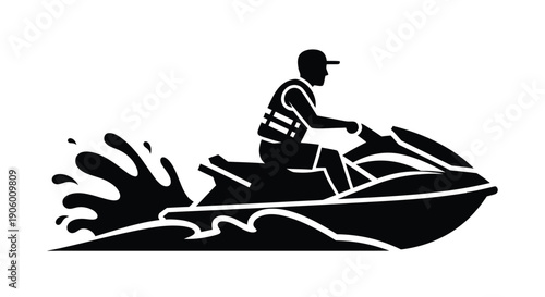 Jet ski rider in motion with water splashes a bold silhouette