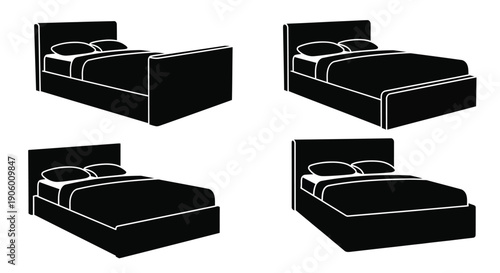 Four black bed frames displayed against a white background silhouette