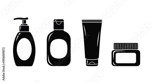 Cosmetic product containers in a minimalist black silhouette