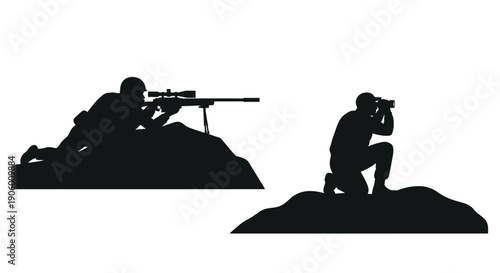 Two soldiers with rifles in a black silhouette