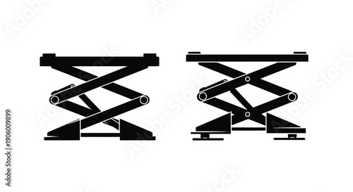 Two scissor lifts illustrated in a graphic black silhouette
