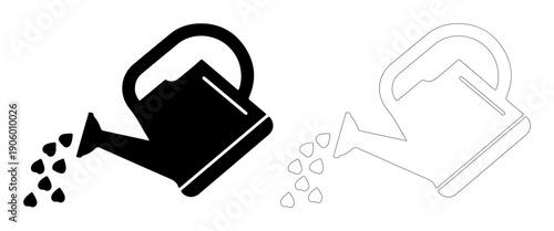 Simple watering can icon pouring seeds for new growth and gardening concept
