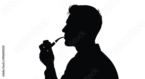 A distinguished man smoking a pipe in stark contrast silhouette