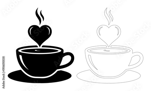 Steaming cup of coffee with a heart symbolizing love and warmth