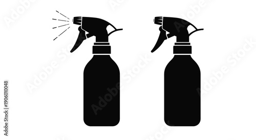 Two spray bottles shown in a stark black silhouette