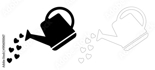 Watering can pouring out hearts, symbolizing love and care