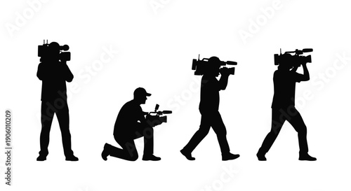 Press photographers capturing footage with professional equipment silhouette