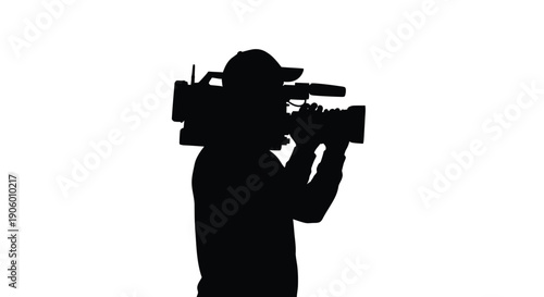 A cameraman operating equipment in a striking black silhouette