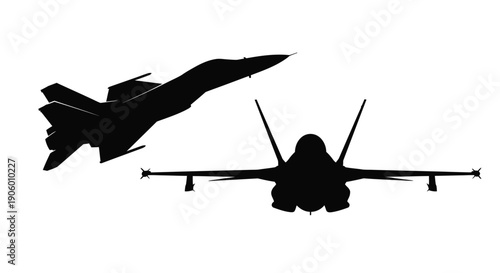 Two fighter jets in flight a striking black silhouette