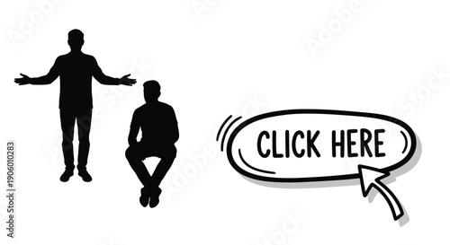 Two figures and a call to action depicted as a silhouette