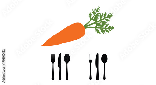 A carrot with cutlery below presented as a striking silhouette