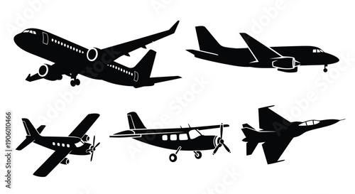 Various aircraft types in black a striking silhouette