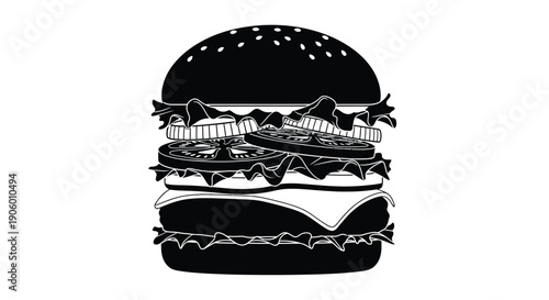 Detailed black hamburger illustration a striking food silhouette