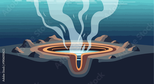 Underwater Volcanic Eruption with Lava and Steam.