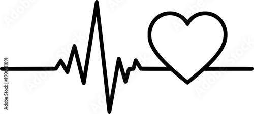 Concept heartbeat pulse with heart outline style with editable stroke vector illustration isolated
