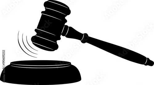 Gavel striking sound block legal silhouette vector illustration

